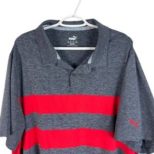 Puma‎ Mens Golf Polo Shirt 2XL Gray Red Striped Stretch Wicking Quick Dry